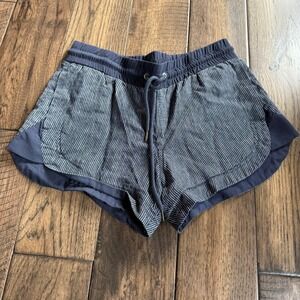 Athleta Womens Navy Blue Pinstripe 100% Linen Drawstring Shorts Size 0